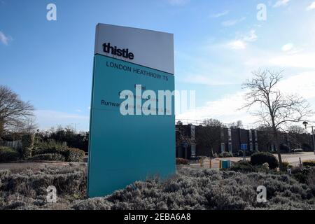 Das Thistle Hotel in der Nähe des Flughafens Heathrow, London. Bilddatum: Freitag, 12. Februar 2021. Stockfoto