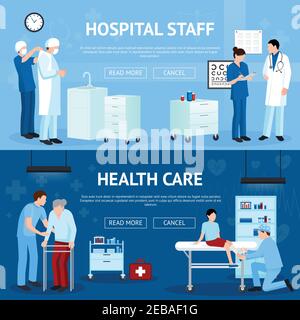 Medizinische Behandlung Horizontale Banner mit Arzt Chirurg Krankenschwester Assistenten in Vektorgrafik Krankenhaus Stock Vektor