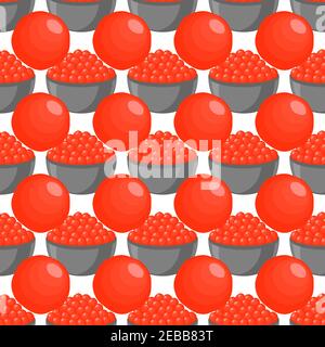 Illustration zum Thema große Muster identische Arten Fisch Kaviar, Ei gleiche Größe. Eiermuster aus frischem Fischkaviar für farbigen Druck auf Wallpa Stock Vektor