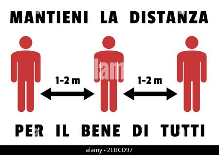 Italienische Sprache soziale Distanzierung Zeichen Vektor. Mantieni la distanza - Abstand halten. Maßnahmen zur Seuchenprävention. Stock Vektor