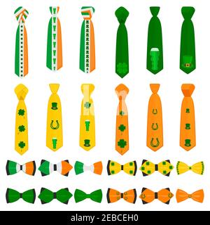Illustration zum Thema Irish Holiday St. Patrick Tag, große set Farbe Fliege. Muster St. Patrick Tag bestehend aus vielen verschiedenen Fliege auf Licht backgr Stock Vektor