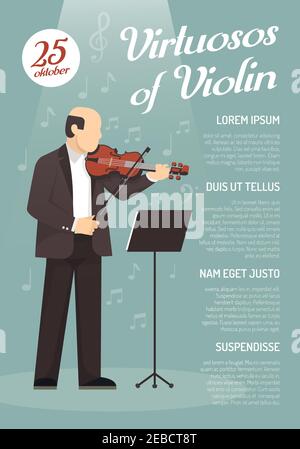 Musikwerbeplakat mit Virtuose von Geigenbild und Informationen Über Konzert Datum flache Vektor Illustration Stock Vektor