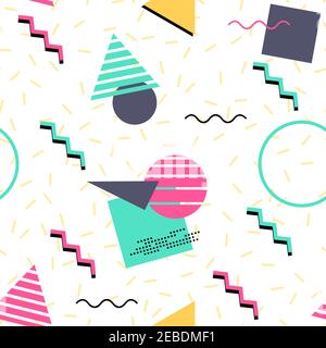 1990s nahtlose geometrische Vektor-Muster. 80s-90s Memphis Stil Vektor-Textur. Stock Vektor