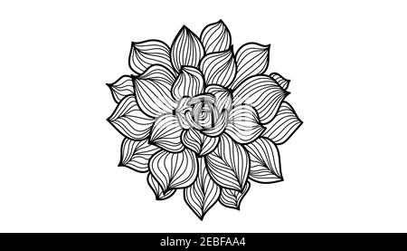 Symbol der Lotusblume. Schwarze Linie auf weißem Hintergrund. Vektorgrafik Stock Vektor
