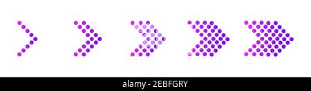 Satz von lila Pfeile nach rechts isoliert auf weißem Hintergrund. Pfeil-Symbol. Verlauf. Vektorgrafik. Stock Vektor