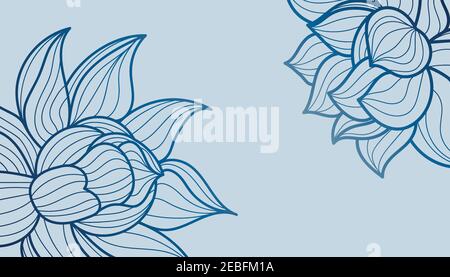Florale Linie Kunst. Floral blauer Hintergrund. Blaue Lotusblume mit Blumenmuster. Stock Vektor