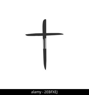 Handgezeichnetes schwarzes Grunge-Kreuz-Symbol. Christliches Kreuz Zeichen, handbemaltes Kreuz. Vektorgrafik isoliert auf weißem Hintergrund. Stock Vektor