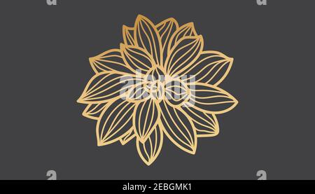 Goldene Lotusblume auf schwarzem Hintergrund. Vektor handgezeichnete Illustration. Stock Vektor