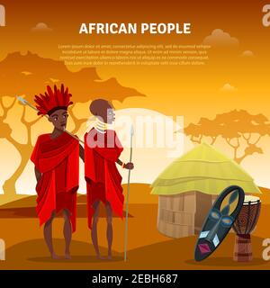 Afrikanische ethnische Stammes Bräuche Rituale und Kultur flach natürlichen Hintergrund Poster mit traditionellen zeremoniellen Maske Vektor Illustration Stock Vektor