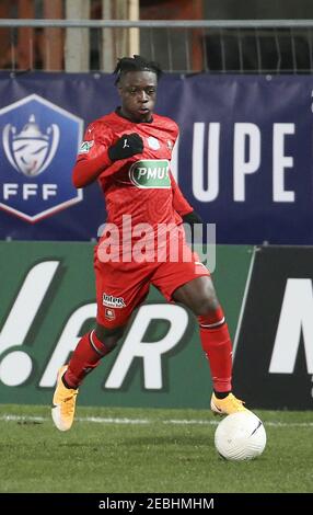 Jeremy Doku von Rennes während des französischen Pokals, Runde des Fußballspiels 64 zwischen SCO Angers und Stade Rennais (Rennes) am 11. Februar 2021 im Stade Raymond Kopa in Angers, Frankreich - Foto Jean Catuffe / DPPI / LiveMedia Stockfoto