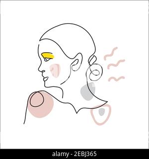 Mädchen Gesicht Linie Kunst. Zeitgenössisches Porträt, surreales Gesicht, Vektor-Illustration. Moderne Linie Kunst Muster der Frau für Dekor Stock Vektor