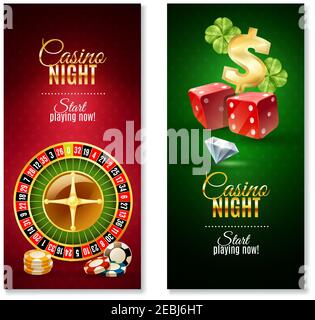 Casino Nacht Party Spiele 2 bunte vertikale Lesezeichen Banner mit Roulette Rad und Glück Symbol isoliert Vektor-Illustration Stock Vektor