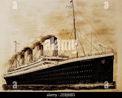 RMS Titanic Stift und schwarze Tinte Skizze Stockfoto