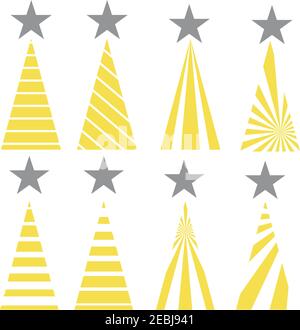 Trend einfache weihnachtsbäume Symbole gesetzt. Gelb und grau Farben. Ornament vectoe Illustration Stock Vektor