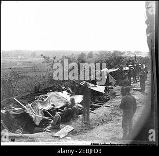 North Anna River, Virginia Bundestruppen besetzen Linie der Breastworks am Nordufer Stockfoto