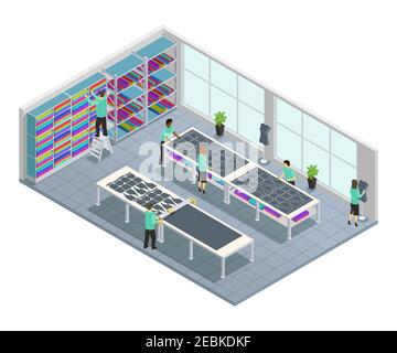 Kleidung Fabrik isometrische Zusammensetzung mit Workflow für Kleidung Unternehmen in Kaufen Sie bei der Fabrik Vektor-Illustration Stock Vektor