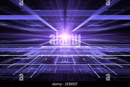 Abstrakte Perspektive futuristische Technologie Hintergrund. Zeitschleife, Cyberspace. 3D Abbildung Stockfoto