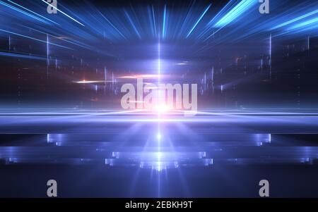 Abstrakte Perspektive futuristische Technologie Hintergrund. Zeitschleife, Cyberspace. 3D Abbildung Stockfoto