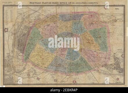 Nouveau Plan de Paris divisé en 20 Arrondissements, 1871 - UWM Bibliotheken. Stockfoto