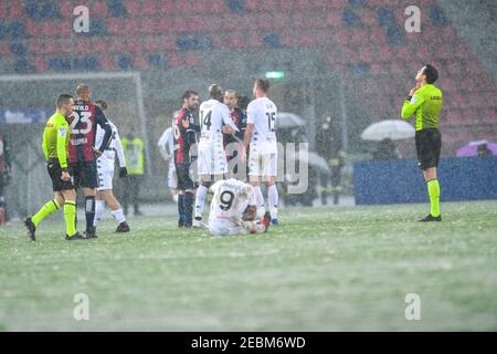 Bologna, Italien. Februar 2021, 12th. Bologna, Italien, Renato Dall'Ara Stadion, 12. Februar 2021, Ende der Matrch während Bologna FC gegen Benevento Calcio - Italienische Fußball Serie A Spiel Credit: Alessio Marini/LPS/ZUMA Wire/Alamy Live News Stockfoto