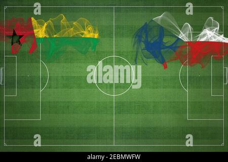 Guinea Bissau vs Tschechische Republik Fußballspiel, Nationalfarben, Nationalflaggen, Fußballplatz, Fußballspiel, Wettbewerbskonzept, Kopierraum Stockfoto