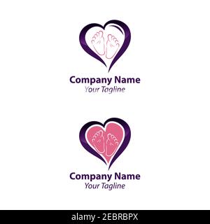 Logo für Babyfüße.Symbol für Kinderfüße. Symbol für Mutterhand und Babyfüße. Logo der Kinderbetreuung.EPS 10 Stock Vektor