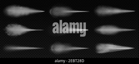 Realistisches Wasserspray. Transparente Wasser-Dusche-Sprühelemente, Rasenbewässerung, Lufterfrischer oder Bewässerung. Wassersprühfluss Vektor Illustration Set Stock Vektor