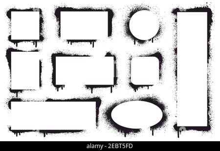 Lackieren Sie die Rahmen. Grunge gesprüht Textur gemalt Grenzen, abstrakte Farbe Splatter geometrische Formen Vektor Illustration Set. Splash-Banner malen Stock Vektor