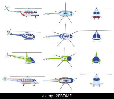 Hubschrauberflugzeuge. Avia Transport, Stadt städtischen, privaten und medizinischen Rettungshubschrauber. Hubschrauber Luftfahrt Vektor Illustration Set Stock Vektor