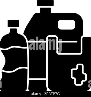 Plastikmüll, schwarzes Glyphensymbol Stock Vektor