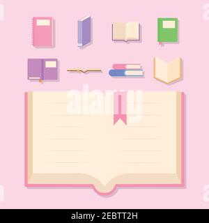 Satz von Büchern Symbole auf einem rosa Hintergrund Stock Vektor