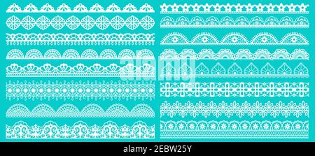 Bordüre aus Vintage-Spitze. Nahtlose Spitzenbordüren für schöne Hochzeitsdekoration. Gemustert retro Spitzenmuster Elemente Vektor Illustration Set Stock Vektor