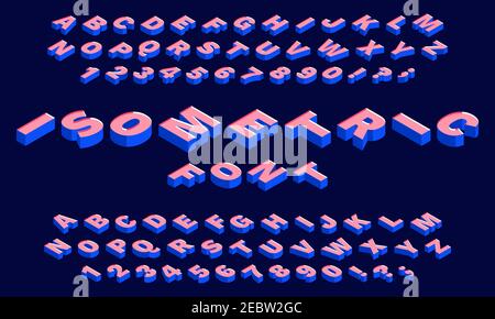 Isometrische schriftart 3D. Typografie abc Buchstaben und Zahlen. Lateinische Schrift geometrische Schrift Vektor-Symbole gesetzt Stock Vektor