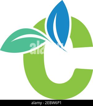 Grüne Öko Buchstaben C Logo mit Blättern. /Symbol / Alphabet / botanisch / natürlich Buchstabe C eco Blätter Logo Symbol Design Vorlage Elemente. Vektorfarbe si Stock Vektor