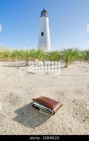 USA, Massachusetts, Nantucket Island, Great Point Lighthouse, Lost Wallet am Strand Stockfoto