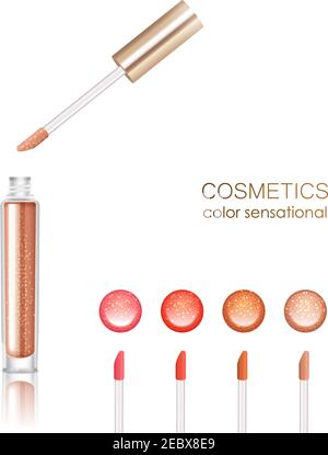 Lip Gloss realistische Set mit Kosmetik-Symbole isoliert Vektor-Illustration Stock Vektor