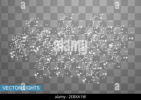 Satz von leuchtenden Lichteffekten isoliert auf transparentem Hintergrund. Sonnenblitz mit Strahlen und Scheinwerfer. Leuchteffekt. Sterne platzen mit Funkeln. Stock Vektor