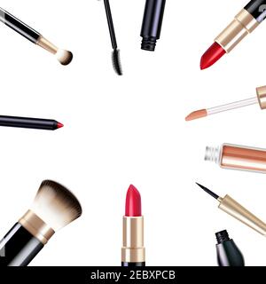 Make-up realistische Artikel Set mit Mascara und Lippenstift isoliert Vektor Abbildung Stock Vektor