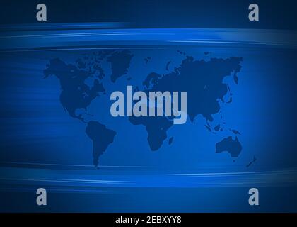 Blue Breaking News Hintergrund mit leuchtenden Formen und Weltkarte im Hintergrund. Abstraktes Konzeptdesign Stockfoto