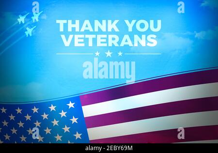 Thank you Veterans Cards Design mit US-Flagge Hintergrund Tapete. Abstraktes Hintergrunddesign Stockfoto