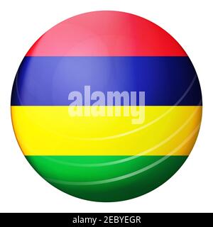 Glaskugel mit Flagge von Mauritius. Runde Kugel, Vorlagensymbol. Mauritisches nationales Symbol. Glänzende realistische Kugel, 3D abstrakter Vektor Stock Vektor