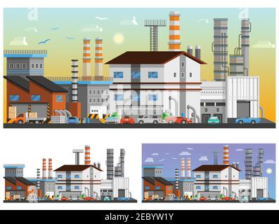 Industriegebäude in der Stadt orthogonale Kompositionen flach isoliert gesetzt vektorgrafik Stock Vektor