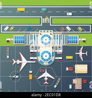 Flughafen Layout der Ansicht von oben Start- und Landebahn Parkplatz ...