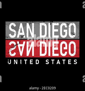 Vektor-Illustration zum Thema San Diego, Kalifornien. Retro-Design, Vintage-Stil. Typografie, T-Shirt-Grafiken, Poster, Banner, Flyer, Postkarte. Stock Vektor