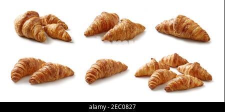 Set von frisch gebackenen Croissants isoliert auf weißem Hintergrund Stockfoto