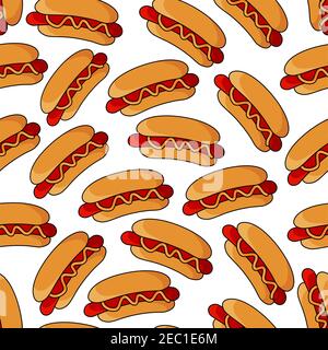 Hot Dogs nahtlose Muster Hintergrund für Fast-Food-Café-Menü Design oder Street Food Snacks Thema Stock Vektor