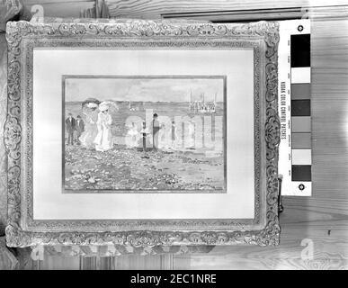 Gemälde des Weißen Hauses: Revere Beach von Maurice Prendergast (1896); Brig. General John Hartwell Cocke von Edward Troye (1859); Woodrow Wilson von Sir William Orpen (1919); George Washington von Rembrandt Peale (1823); Storm Clouds von Albert Bierstadt (1880); Abigail Adams von Ralph Earle (1785). Ansicht des Gemäldes, u201cRevere Beach,u201d von Maurice Prendergast. White House, Washington D.C. Stockfoto