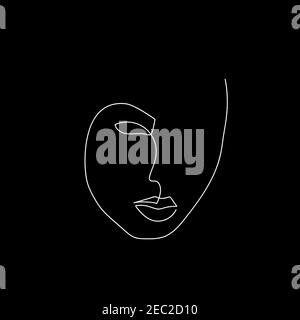 Fortlaufende Linie abstrakte Fläche. Modernes, minimalistisches Porträt. Handgezeichnete Strichkunst isoliert auf schwarzem Hintergrund. Beauty Mode minimalistisches Konzept Stock Vektor