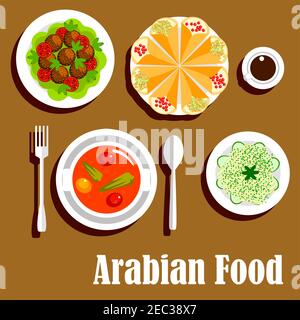 Arabische vegetarische Shawarma Wrap Sandwiches mit Linsen gefüllt, Gemüseeintopf mit Tomaten und Paprika und frittierten Kichererbsen Falafels, Kohl Sal Stock Vektor