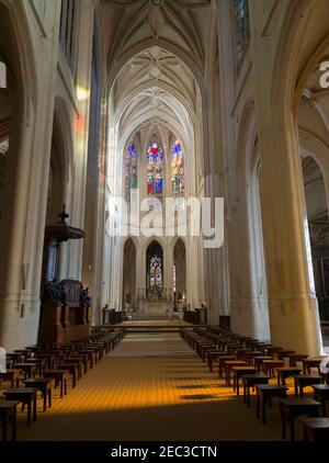 St Gervais St Protais Kirche, Paris. Der Innenraum der Kirche aus dem 17th. Jahrhundert. Die Kirche ist derzeit das Hauptquartier der Jerusalemer Klosterbruderschaft Stockfoto